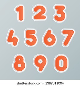 Set of numbers colorful 3d bold style trendy typography consisiting of 1, 2, 3, 4, 5, 6, 7, 8, 9, 0 for poster, tshirt, book, sale banner, printing on fabric, birthday card. Modern font. 