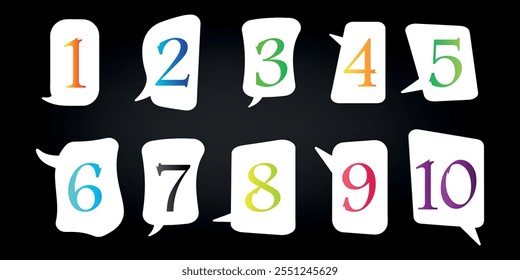 set numbers, personalizado com vários modelos mais recentes de ícone de mensagem branca peças de logotipo cor 1 a 10