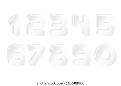 Set of numbers cuting paper for anniversary, new year logo celebration signs. Abstract papercut shapes. Vector numbers paper cut in trendy modern minimalism style. Design for poster, greeting card