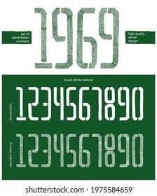 A set of numbers drawn with a brush through a stencil. High quality brushpaint stroke texture. Vector handcraft alphabet