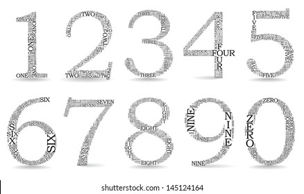 Set of numbers, each created from text tittles - illustration