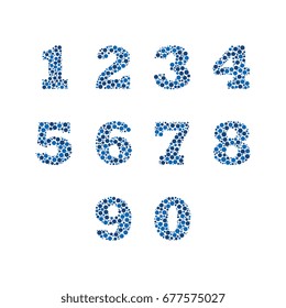 set of numbers filled with circles of various sizes and colors