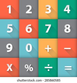 Set of numbers flat Icons design with number long shadow for calculator mathematics numbers