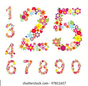 Set Of Numbers In Floral Style