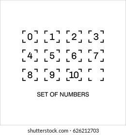 Set of numbers with focus frame on white background
