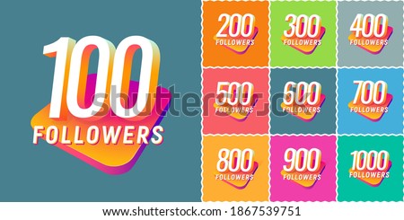 Set of numbers for followers vector illustration. Collections of icons with numbers for Celebrate of followers isolated design elements on different colors background