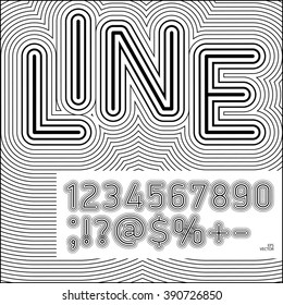A set of numbers in the form of lines created with the capacity of black and white lines of varying thickness, creating volumetric effects. Vector illustration