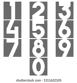 A set of numbers in the form of a square of thin lines from 1 to 0, blocks with numerals for design