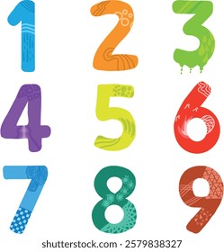 set of numbers with full color and decorative