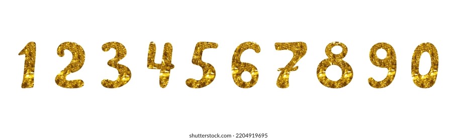 A set of numbers with golden shades, signs 1, 2, 3,4, 5, 6, 7, 8, 9, 0 for the design of holiday invitations, postcards, posters, banners.