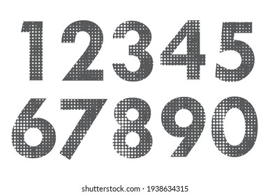 Set of numbers with halftone texture.