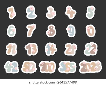 Set of numbers hand drawn numbers decorated with flowers for date, calendar, year, anniversary, celebration, with scandinavian style for yours illustration and creative designs projects