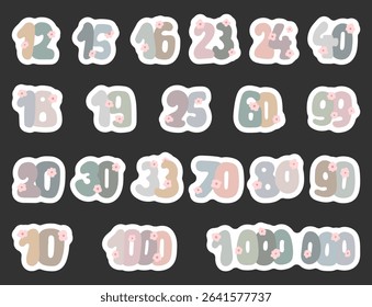 Set of numbers hand drawn symbol decorated with flowers for date, calendar, year, anniversary, celebration, with scandinavian style for yours illustration and creative designs projects