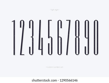 Set of numbers high style trendy typography consisiting of 1, 2, 3, 4, 5, 6, 7, 8, 9, 0 for logo, poster, t shirt, book, sale banner, printing on fabric, birthday card. Modern font. Vector 10 eps