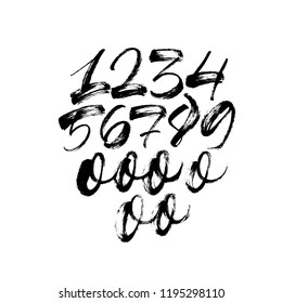 Set of numbers. Ink illustration. Modern  vector brush calligraphy. Isolated on white background.