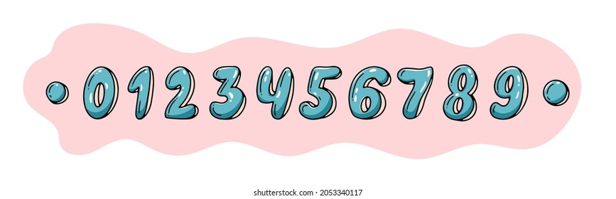 Set of numbers isolated on the background. Vector bubble numeral, in hand-drawn style. Doodle collection