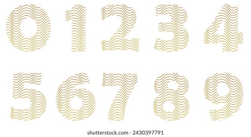 Set of numbers isolated on white. Alphabet with numbers. Vector graphic elements for design. Waves and lines. Orange and yellow gradient