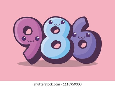 set numbers kawaii comic characters