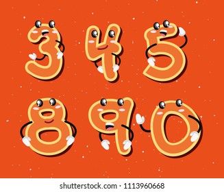 set numbers kawaii comic characters