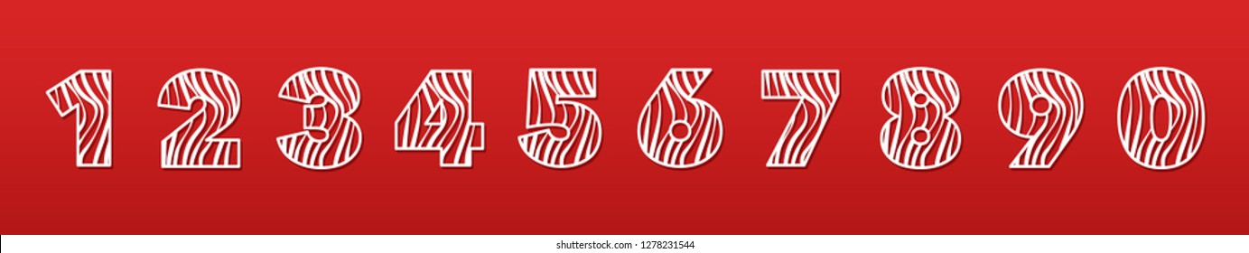A set of numbers for laser cutting of paper, cardboard, plastic. Fashionable decorative alphabet. Contour cutting openwork pattern. Vector illustration.
