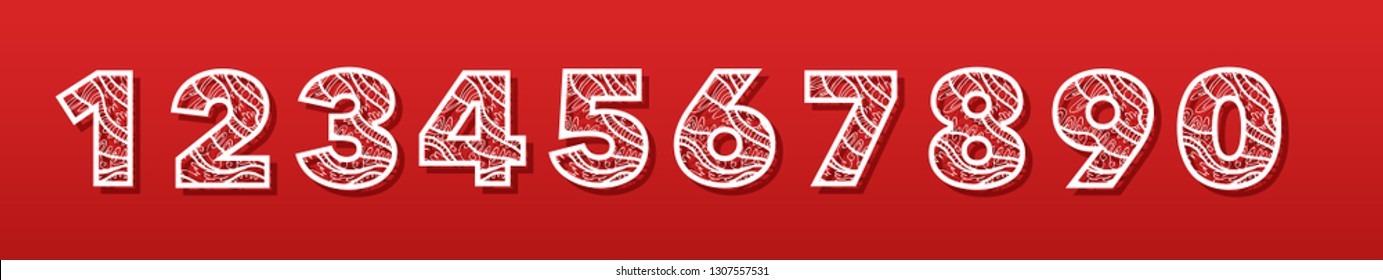 A set of numbers for laser cutting of paper, cardboard, plastic. Fashionable decorative alphabet. Contour cutting openwork pattern. Vector illustration.