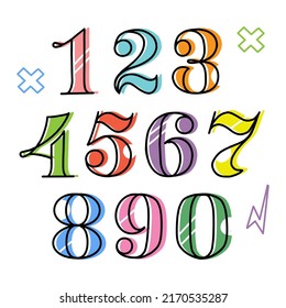 set of numbers and numbers in lettering style. font for mathematics, algebra and calculator. Children learn to count using bright numbers