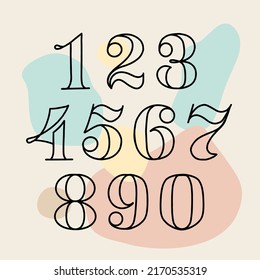 set of numbers and numbers in lettering style. font for mathematics, algebra and calculator. Children learn to count using bright numbers
