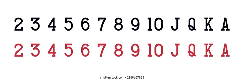 Set of numbers and letters element casino playing cards symbols on white background - Vector illustration
