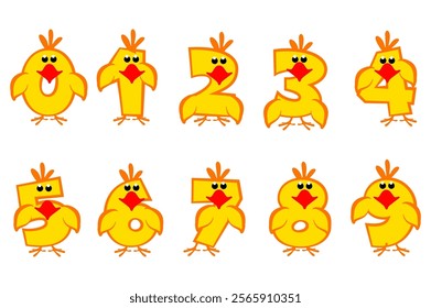 Set of numbers like chickens from 0 to 9. Calligraphy, lettering, typography for your Education cards, stickers or game