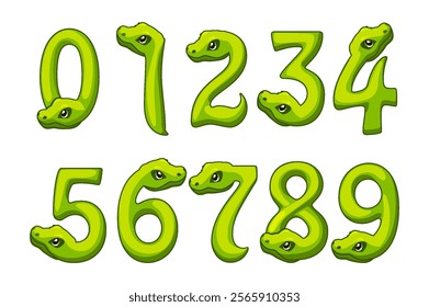 Set of numbers like snake from 0 to 9. Cute Snake numbers illustration for birthday party. Calligraphy, lettering, typography for your Education cards, greeting cards or game