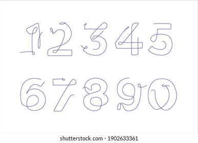 Set of numbers in line art style. Birthday template card. Continuous line.
