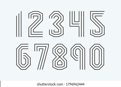 Set of numbers line style trendy typography consisiting of 1, 2, 3, 4, 5, 6, 7, 8, 9, 0 for poster, t shirt, book, sale banner, printing on fabric, birthday card. Modern font. Vector 10 eps