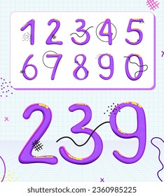 Set of numbers with liquid style. Water drops.