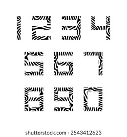 Set of numbers with liquify pattern typography. Vector illustration.