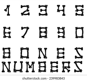 Set of numbers made with bones on white  background