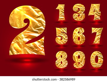 Set of numbers, made of crumpled foil, vector illustration