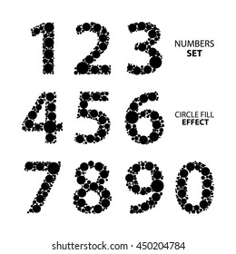 Set of numbers made from dots. Circle fill effect. Vector illustration.