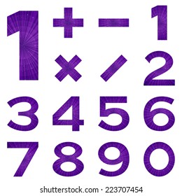 Set of numbers and mathematical signs stylized violet space with stars, elements for web design. Eps10, contains transparencies. Vector