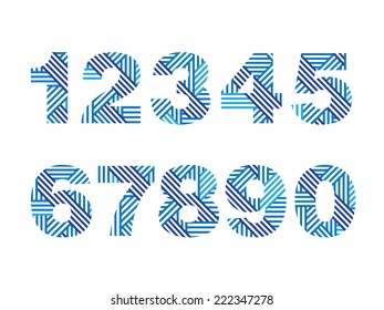 Set of numbers. Modern style. Blue intersecting lines. Vector.