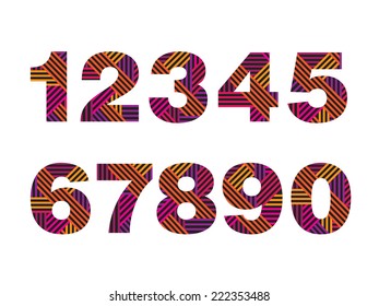 Set of numbers. Modern style. Colored intersecting lines. Vector.
