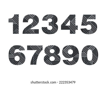 Set of numbers. Modern style. Grey intersecting lines. Vector.