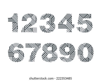 Set of numbers. Modern style. Grey intersecting lines. Vector.
