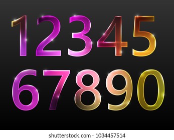 set of numbers, neon glow, sparkling. Birthday, date. Vector illustration.