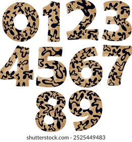 set of numbers for the new year with an animal design, namely with detailed spots of a common boa, vector