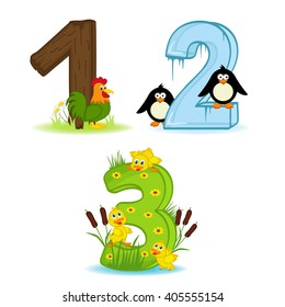 set of numbers with number of animals from 1 to 3- vector illustration, eps