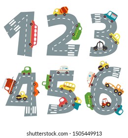 set of numbers with number of cars from 1 to 6- vector illustration, eps    