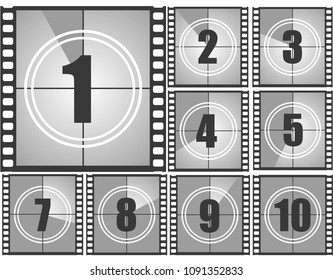 Set Of Numbers From Old Movie Count Down (from Ten To One). Film Countdown Numbers. Vector Illustration EPS 10.