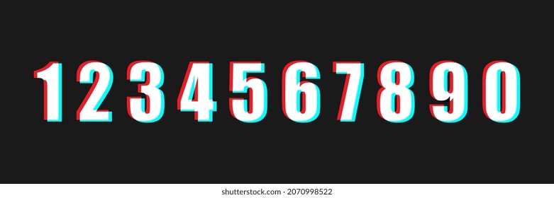Set of numbers on black background. 3d effect Font. Red blue sign.
