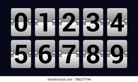 Set of numbers on a scoreboard - realistic vector isolated object on dark blue background. High quality clip art for presentations, banners, posters. Sports concept