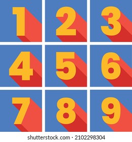 set of numbers one to nine (1 to 9) in primary colors